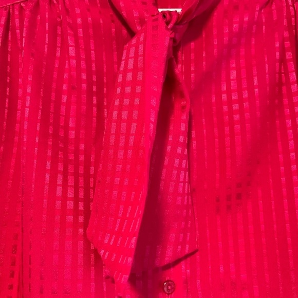 Vintage 80s Hot Pink Barbiecore Bow Tie Blouse St Michael UK Puff Shoulder Sz 14 - Picture 3 of 9